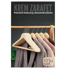 10'lu Lüks Krem Elbise Ceket Askısı - Ergonomik & Kaymaz Plastik Askı Seti -  Ahşap Görünümlü