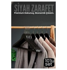 10'lu Lüks Siyah Elbise Ceket Askısı - Ergonomik & Kaymaz Plastik Askı Seti -  Ahşap Görünümlü