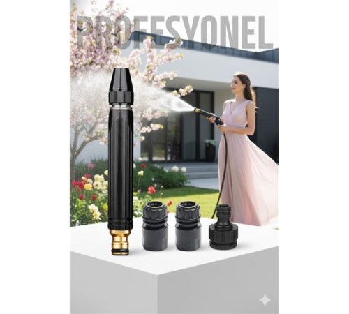 Tazyik Arttıran Bahçe Yıkama Sulama Hortum Başlığı Seti  3 Musluk Adaptörlü Güçlü Jet