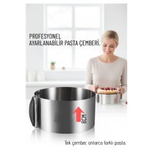 Ayarlanabilir Pasta Çemberi Paslanmaz Çelik Kek Kalıbı 16-30 cm - Profesyonel Pasta Kalıbı