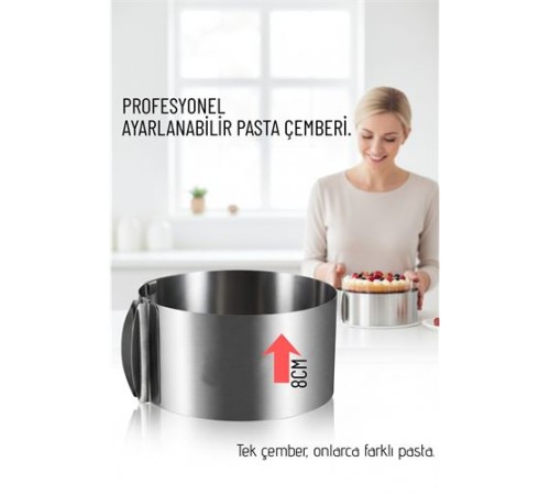 Ayarlanabilir Pasta Çemberi Paslanmaz Çelik Kek Kalıbı 16-30 cm - Profesyonel Pasta Kalıbı