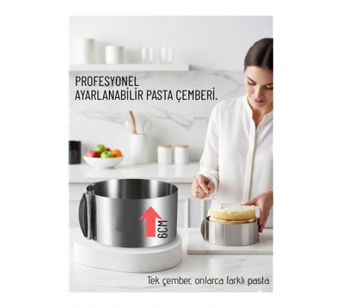 Ayarlanabilir Pasta Çemberi Paslanmaz Çelik Kek Kalıbı 16-30 cm - Pasta Kalıbı