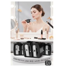 3'lü Profesyonel Çift Bıçaklı Makyaj Kalemi Açacağı - Alman Çeliği Keskinliği & Şeffaf Hazneli