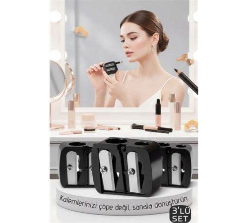 3'lü Profesyonel Çift Bıçaklı Makyaj Kalemi Açacağı - Alman Çeliği Keskinliği & Şeffaf Hazneli