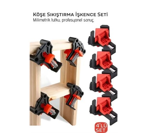 90 Derece Köşe Sıkıştırma İşkence Seti 4'lü - Köşe Tutucu Köşe Birleştirici