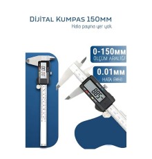 Profesyonel Dijital Kumpas 150mm - Karbon Fiber Gövde, Hassas LCD Ekran, İnç/Metrik Ölçüm Cihazı