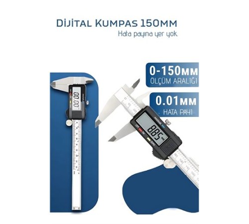 Profesyonel Dijital Kumpas 150mm - Karbon Fiber Gövde, Hassas LCD Ekran, İnç/Metrik Ölçüm Cihazı