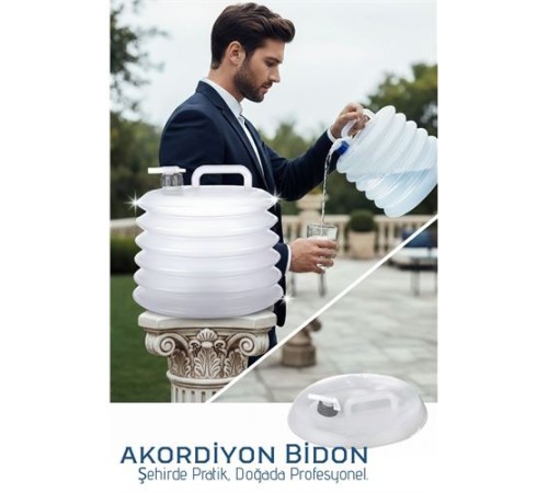 Akordiyon Bidon - Katlanabilir Lüks Su Taşıma Ünitesi | 10L Şeffaf Tasarım