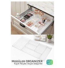 6 Parça Modüler Kristal Çekmece Düzenleyici Seti - Lüks Makyaj, Takı ve Ofis Organizeri