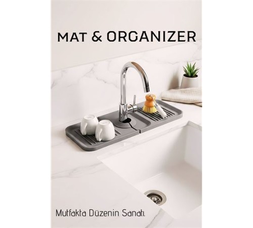 Silikon Batarya Matı & Lavabo Organizeri: Premium Musluk Altı Kurutma Matı