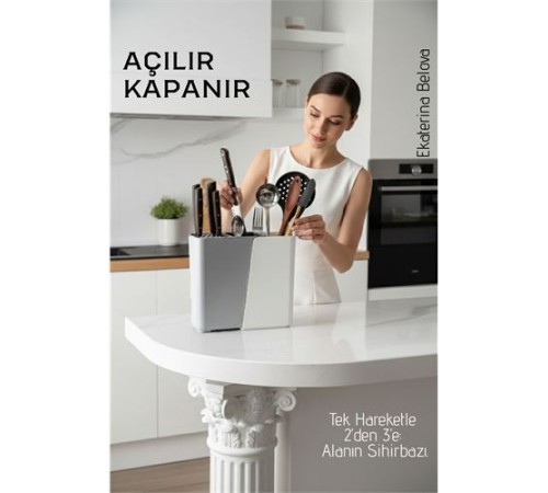 Akıllı Sürgülü Bıçaklık ve Kaşıklık Organizeri - Ayarlanabilir Tezgah Üstü Mutfak Düzenleyici