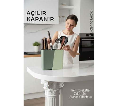 Akıllı Sürgülü Bıçaklık ve Kaşıklık Organizeri - Ayarlanabilir Tezgah Üstü Mutfak Düzenleyici