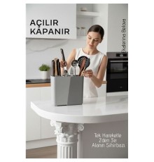 Akıllı Sürgülü Bıçaklık ve Kaşıklık Organizeri - Ayarlanabilir Tezgah Üstü Mutfak Düzenleyici