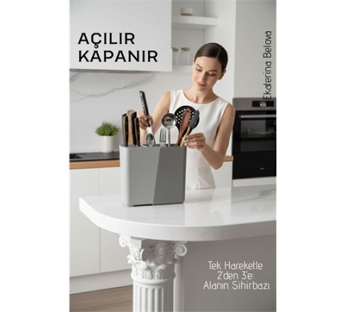 Akıllı Sürgülü Bıçaklık ve Kaşıklık Organizeri - Ayarlanabilir Tezgah Üstü Mutfak Düzenleyici