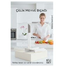 6'lı Premium Paslanmaz Çelik Meyve Bıçağı Seti - Beyaz Saplı Keskin Soyma Bıçağı Takımı