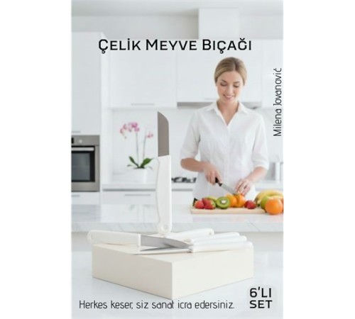 6'lı Premium Paslanmaz Çelik Meyve Bıçağı Seti - Beyaz Saplı Keskin Soyma Bıçağı Takımı