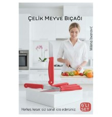 6'lı Premium Paslanmaz Çelik Meyve Bıçağı Seti - Kırmızı Saplı Keskin Soyma Bıçağı Takımı