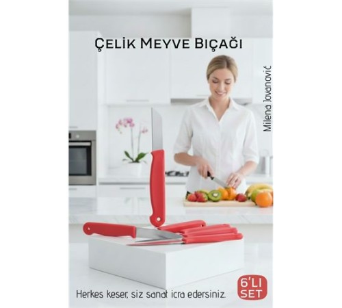 6'lı Premium Paslanmaz Çelik Meyve Bıçağı Seti - Kırmızı Saplı Keskin Soyma Bıçağı Takımı