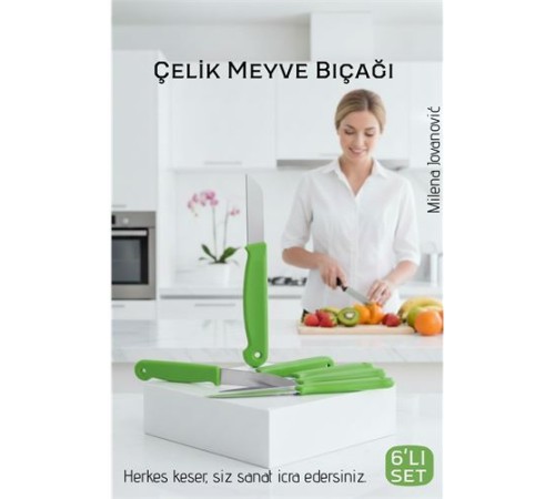 6'lı Premium Paslanmaz Çelik Meyve Bıçağı Seti - Yeşil Saplı Keskin Soyma Bıçağı Takımı