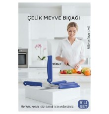 6'lı Premium Paslanmaz Çelik Meyve Bıçağı Seti - Mavi Saplı Keskin Soyma Bıçağı Takımı
