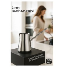 Premium 304 Paslanmaz Çelik Cezve - 300 ml Profesyonel Barista Serisi, Isıya Dayanıklı Sap