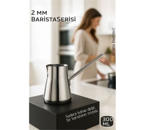 Premium 304 Paslanmaz Çelik Cezve - 300 ml Profesyonel Barista Serisi, Isıya Dayanıklı Sap