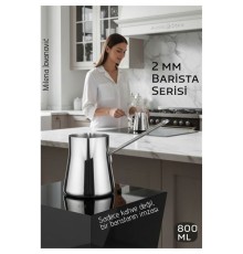 Premium 304 Paslanmaz Çelik Cezve - 800 ml Profesyonel Barista Serisi, Isıya Dayanıklı Sap