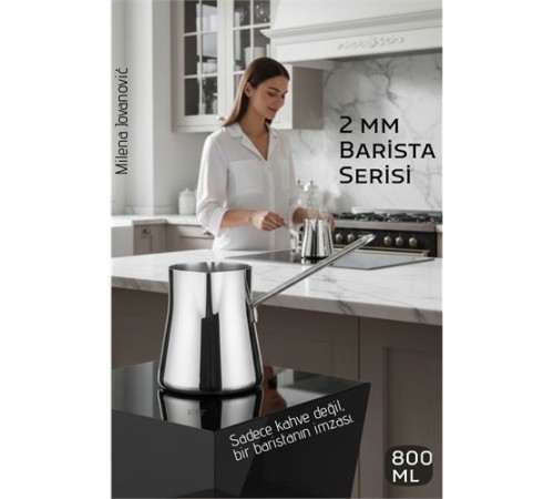 Premium 304 Paslanmaz Çelik Cezve - 800 ml Profesyonel Barista Serisi, Isıya Dayanıklı Sap