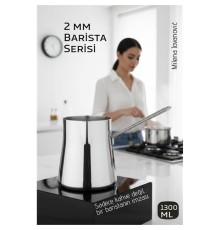 Premium 304 Paslanmaz Çelik Cezve  1300 ml Profesyonel Barista Serisi, Isıya Dayanıklı Sap