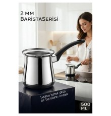 Premium 304 Paslanmaz Çelik Cezve 500 ml Profesyonel Barista Serisi, Isıya Dayanıklı Sap
