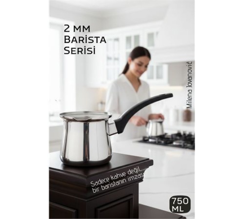 Premium 304 Paslanmaz Çelik Cezve 750 ml Profesyonel Barista Serisi, Isıya Dayanıklı Sap