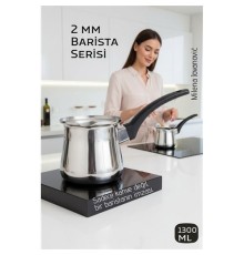 Premium 304 Paslanmaz Çelik Cezve 1290 ml Profesyonel Barista Serisi, Isıya Dayanıklı Sap