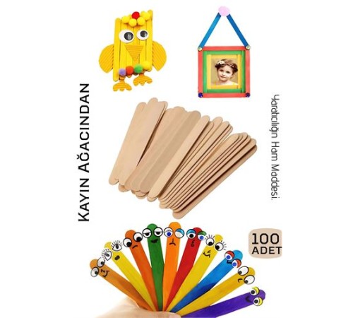 Steril Ahşap Boyanabilir Oyun Çubukları 100 Adet  Pürüzsüz Dokulu  Dayanıklı 14 cm