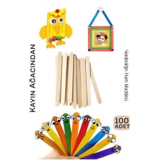 Steril Ahşap Boyanabilir Oyun Çubukları 100 Adet  Pürüzsüz Dokulu  Dayanıklı 9 cm