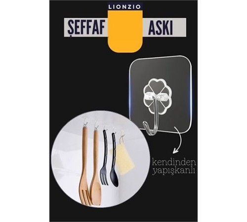 Şeffaf Yapışkanlı Askı, Mutfak Banyo Duvar Askısı, Çivisiz Pratik Kanca Seti