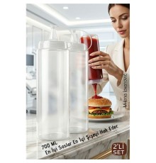 2'li Sos Şişesi, Ketçap Mayonez Hardal ve Zeytinyağı Şişesi Seti - 700 ml Sızdırmaz Kapaklı Profesyonel Mutfak Dispenseri