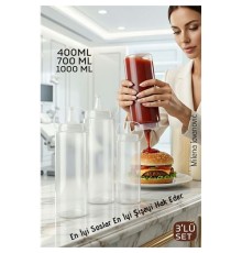 3'lü Sos Şişesi, Ketçap Mayonez Hardal ve Zeytinyağı Şişesi 400 ml,700 ml, 1000 ml Set