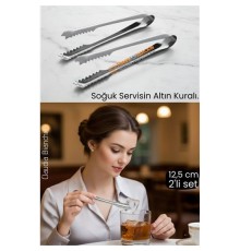 Profesyonel Bar Serisi 2'li Paslanmaz Çelik Buz Maşası Seti | Kokteyl & Sunum İçin Kaydırmaz Kavrama