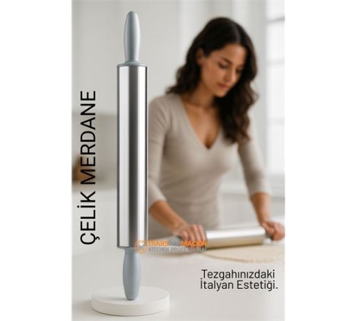 Çelik Merdane - Profesyonel Hamur Açma Merdanesi - 304 Paslanmaz Çelik Mutfak Merdanesi