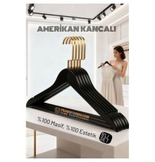 LasVegas Ahşap Elbise Askısı - 6'lı Set, Lüks Amerikan Kancalı Gardırop Düzenleyici