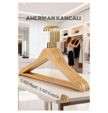 LasVegas Ahşap Elbise Askısı - 6'lı Set, Lüks Amerikan Kancalı Gardırop Düzenleyici