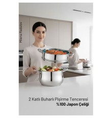 2 Katlı Japon Çeliği Buharlı Pişirme Tenceresi – Sağlıklı Yemek Sanatı