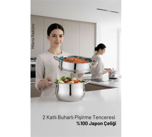 2 Katlı Japon Çeliği Buharlı Pişirme Tenceresi – Sağlıklı Yemek Sanatı