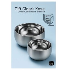 Çift Cidarlı Isı Yalıtımlı 2’li Lüks Kase Seti (16cm & 18cm) Premium 304 Paslanmaz Çelik