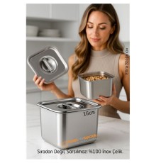 Premium Inox Saklama Kabı - Hava Sızdırmaz Mutfak Düzenleyici 16x12 cm 304 Paslanmaz Çelik