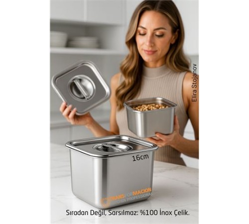 Premium Inox Saklama Kabı - Hava Sızdırmaz Mutfak Düzenleyici 16x12 cm 304 Paslanmaz Çelik