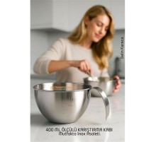 Inox Çelik Profesyonel Ölçülü Karıştırma Kabı - 400 ml Sos & Hazırlık Şefi Serisi