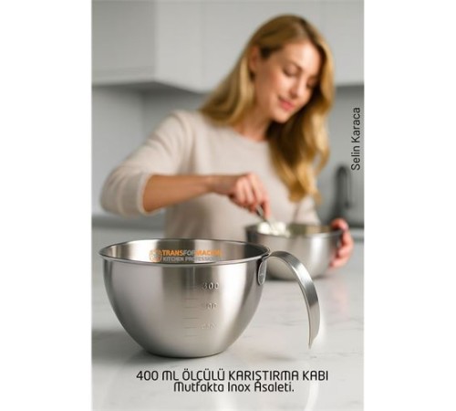 Inox Çelik Profesyonel Ölçülü Karıştırma Kabı - 400 ml Sos & Hazırlık Şefi Serisi