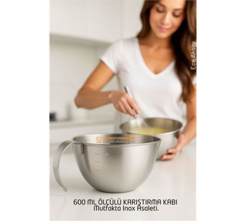 Inox Çelik Profesyonel Ölçülü arıştırma Kabı -600 ml Sos & Hazırlık Şefi Serisi