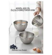 Inox Çelik Profesyonel Ölçülü Karıştırma Kabı Seti -400-600 ml Sos & Hazırlık Şefi Serisi